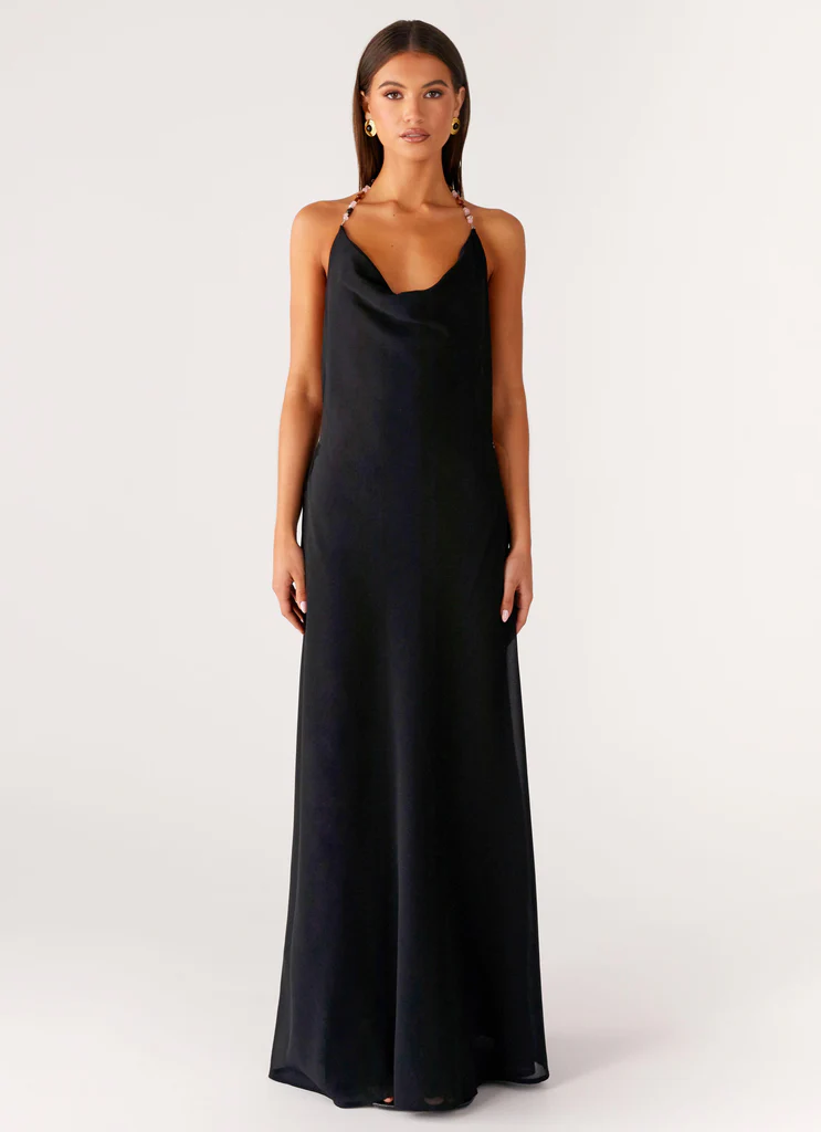 Robe maxi à col en châle Morning Crush - Noir
