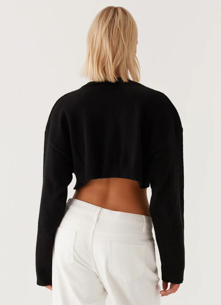 Cardigan Crop Sans Fin - Noir
