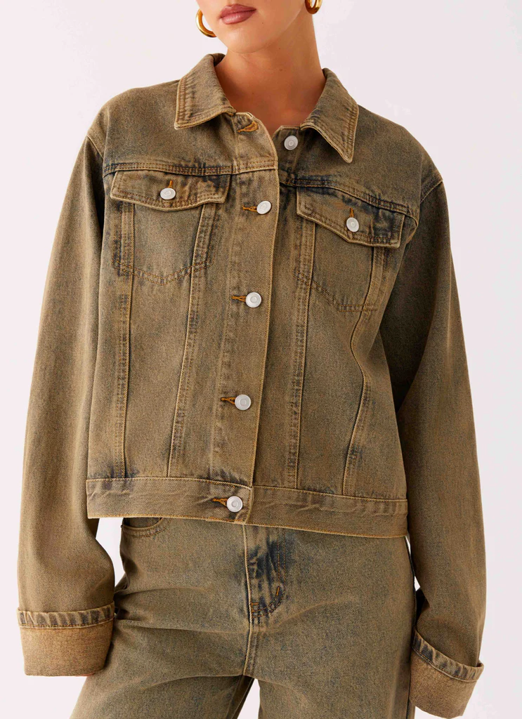 Veste en denim oversize Back Again - Lavage sable brun