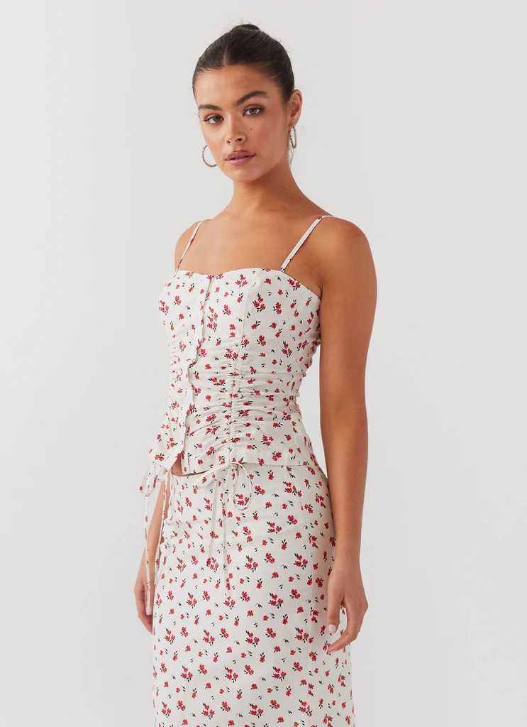 Haut bustier en lin Ariana - Fleurs Poppy