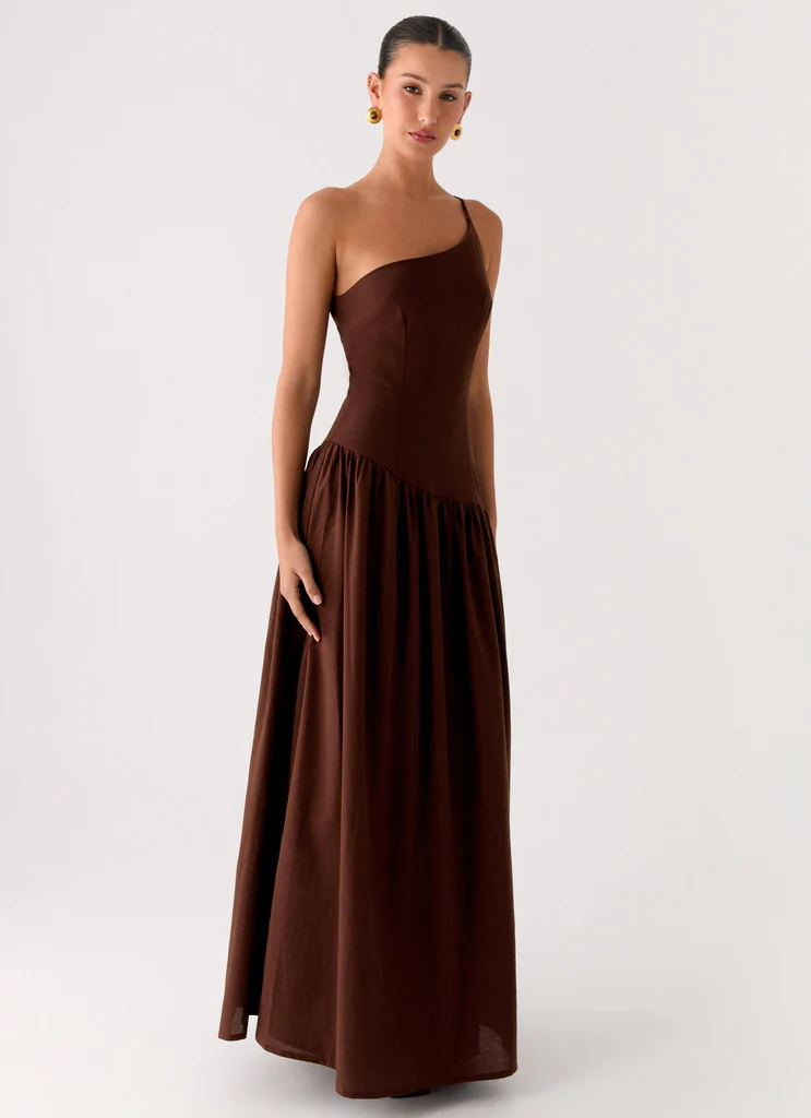 Robe maxi en lin Thinking About You - Brun