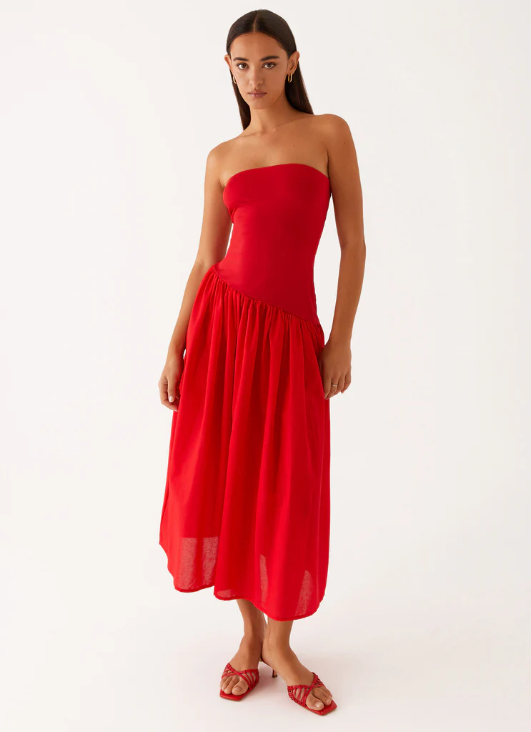 Robe Midi Effet Domino - Rouge