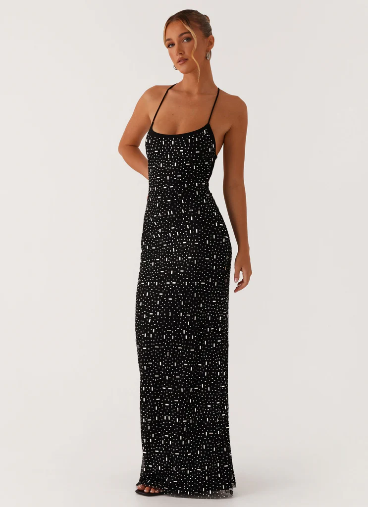 Robe maxi en maille strass Cressida - Noir