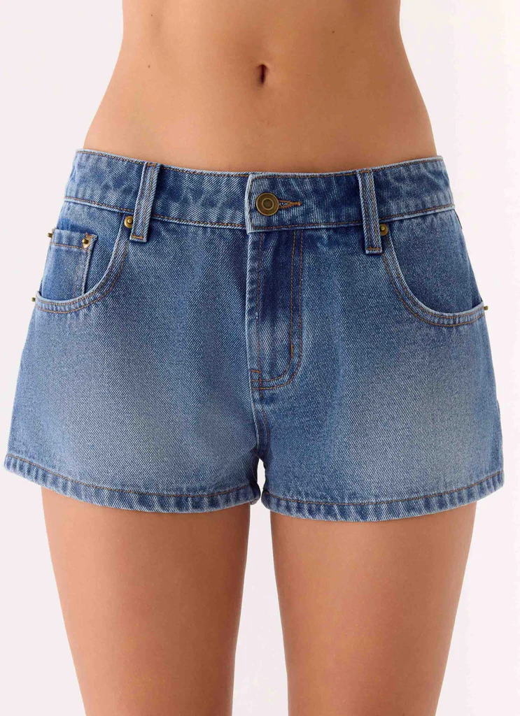 Shorts en denim Kayda à taille basse - Lavage bleu