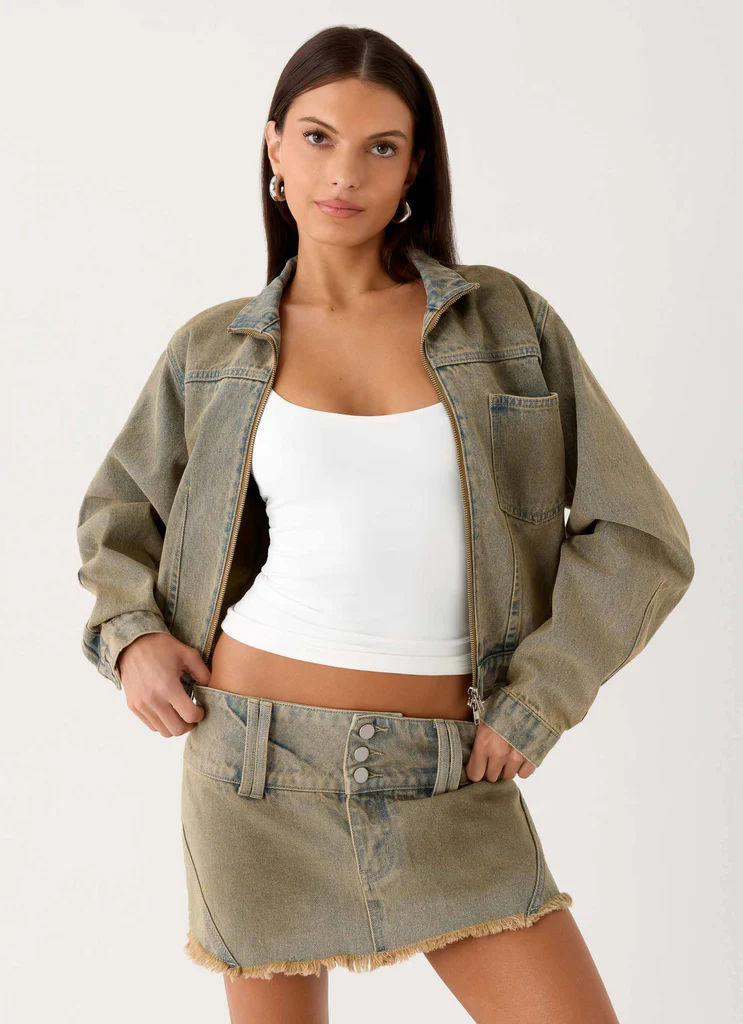 Mini-short en denim à taille basse Roman - Lavage vintage tan