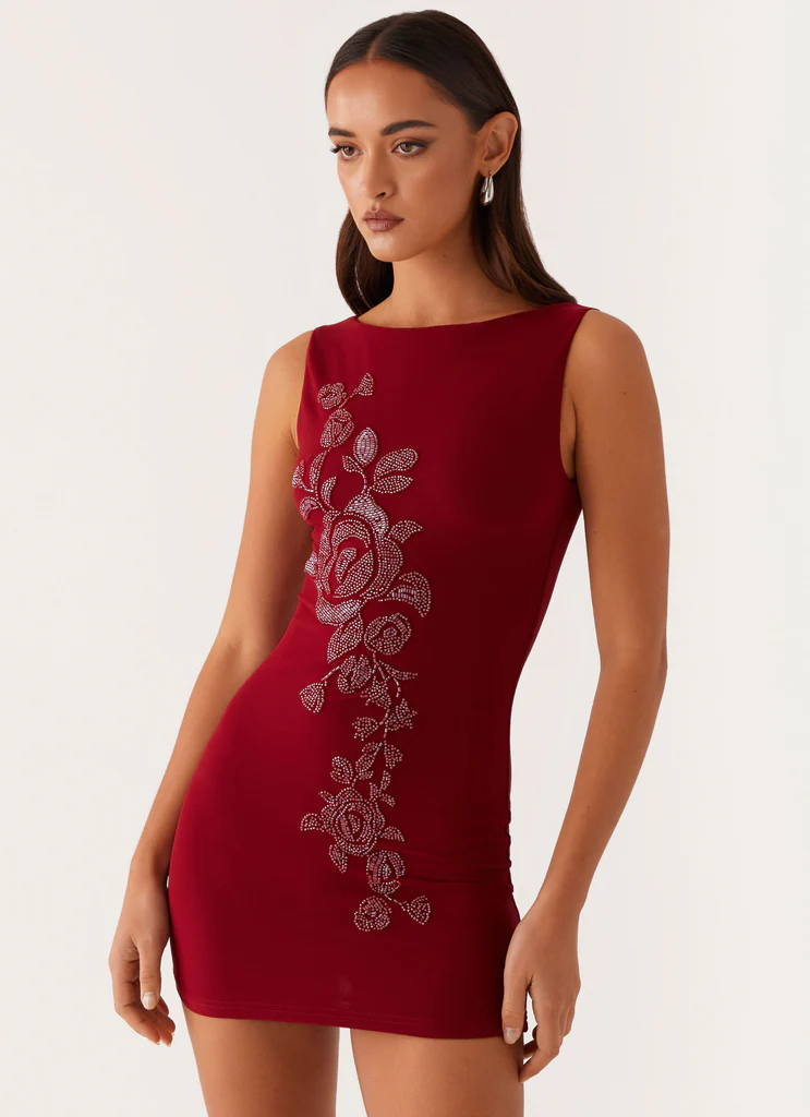 Robe mini en maille perlée Matteo - Rouge profond