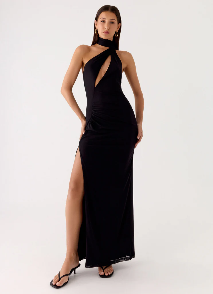 Robe maxi à foulard vacances en velours - Noir