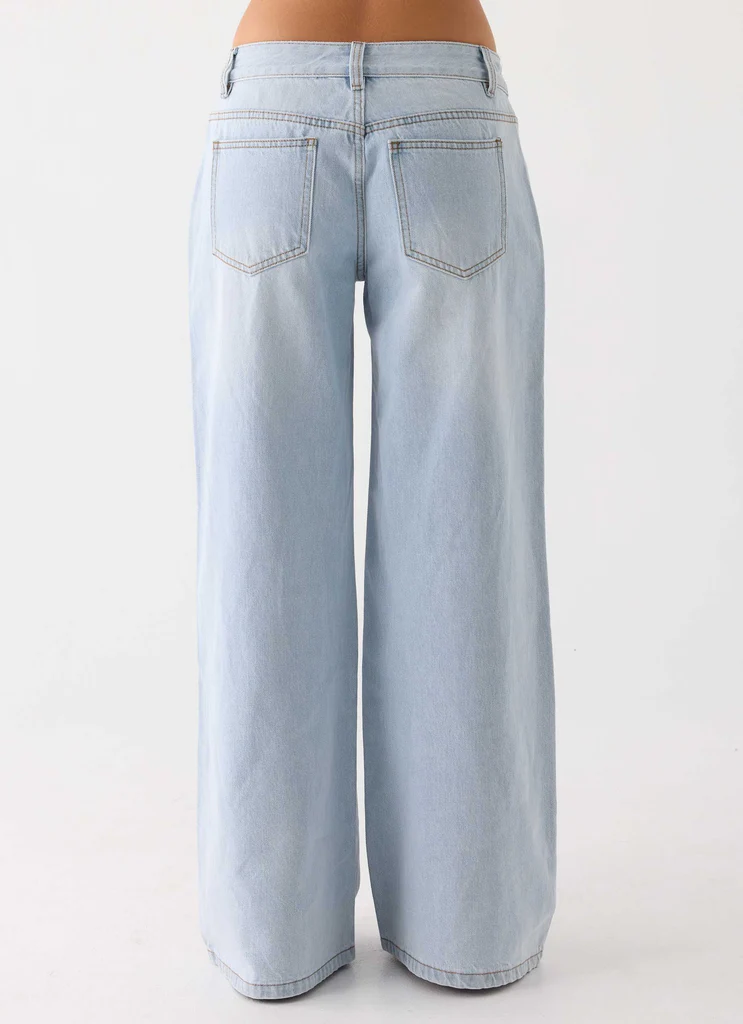 Jean Denim à Jambe Large Faible Taille Neo - Lavage Bleu Clair
