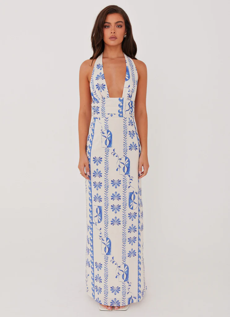 Robe maxi en lin Sky - Ondes florales