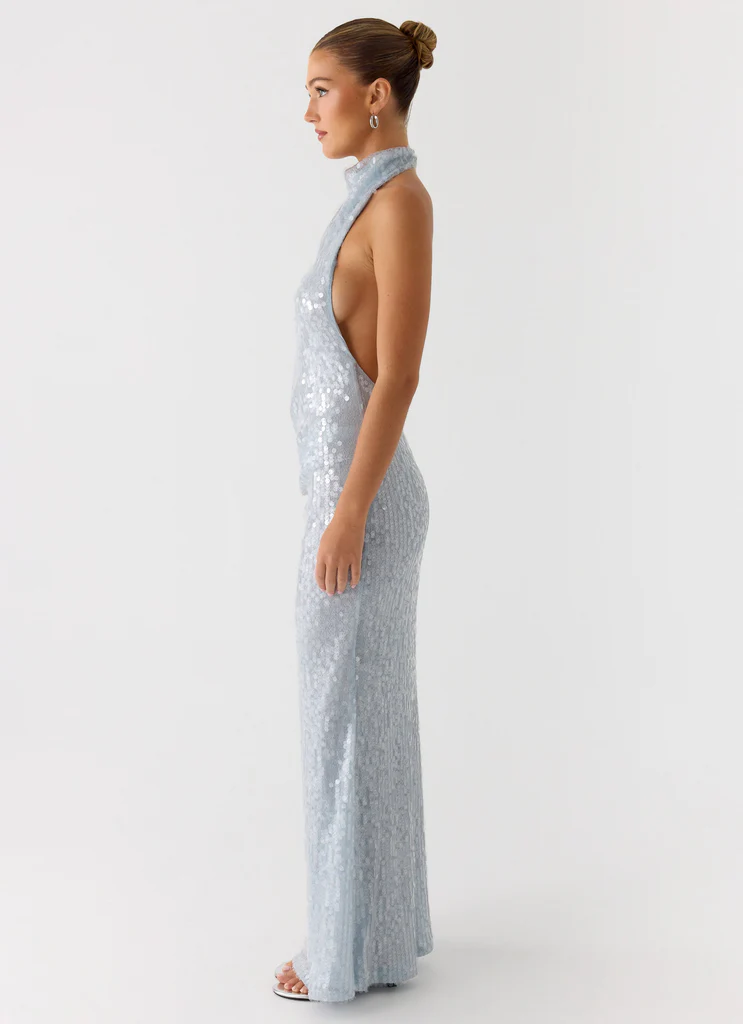 Robe maxi à paillettes Kaida - Bleu Gris
