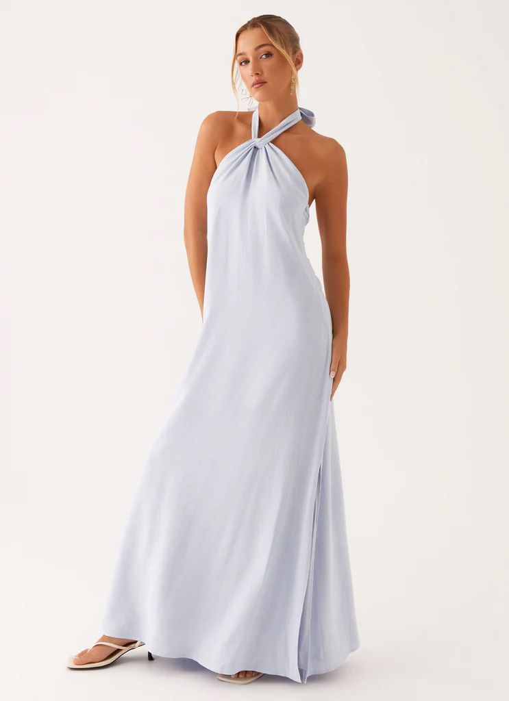 Robe maxi en lin Golden Child - Bleu