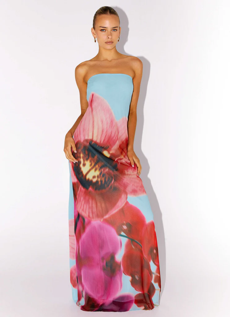 Robe Maxi Amelle - Fleurs Turquoise