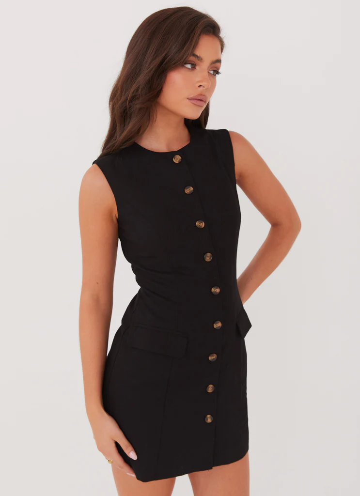 Robe mini en lin Castello Fiore - Noir