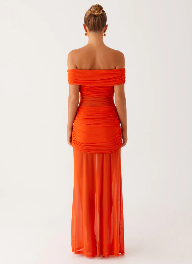 Robe Maxi Élégante à Épaules Découvertes - Orange
