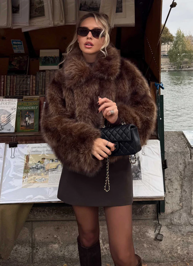 Manteau Mi-long en fourrure synthétique Miccy - Chocolat
