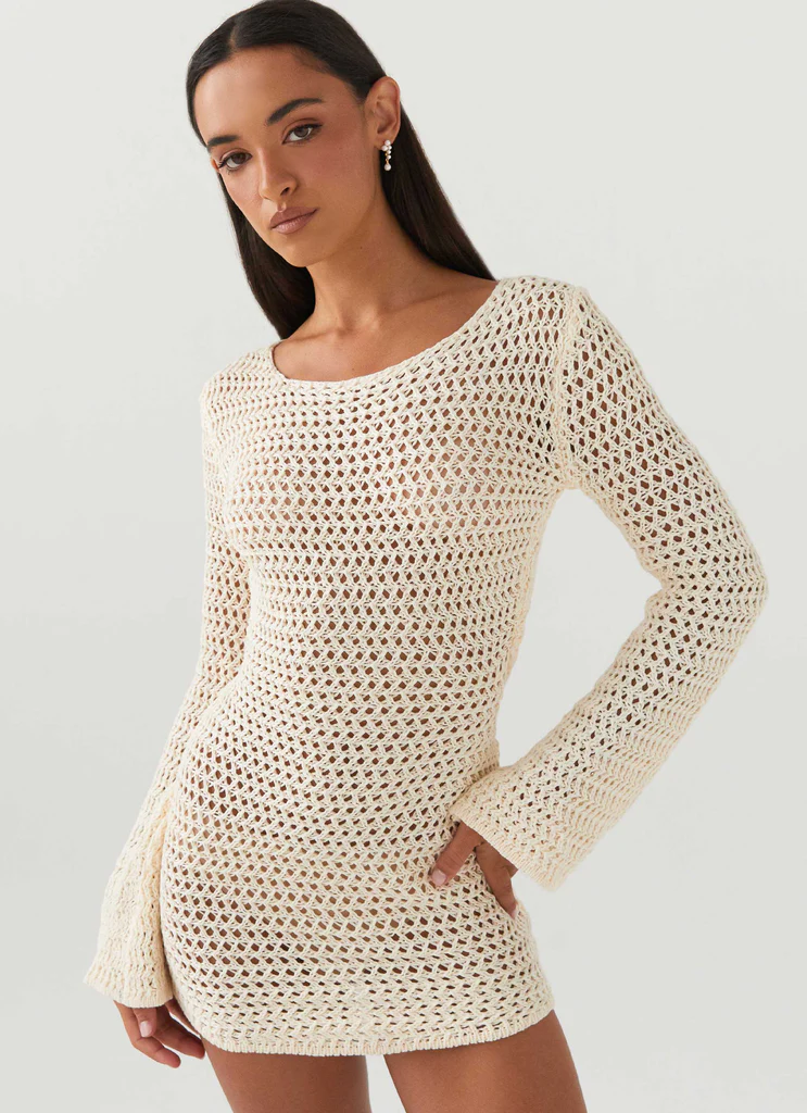 Robe Mini Crochet Down For The Ride - Ivoire