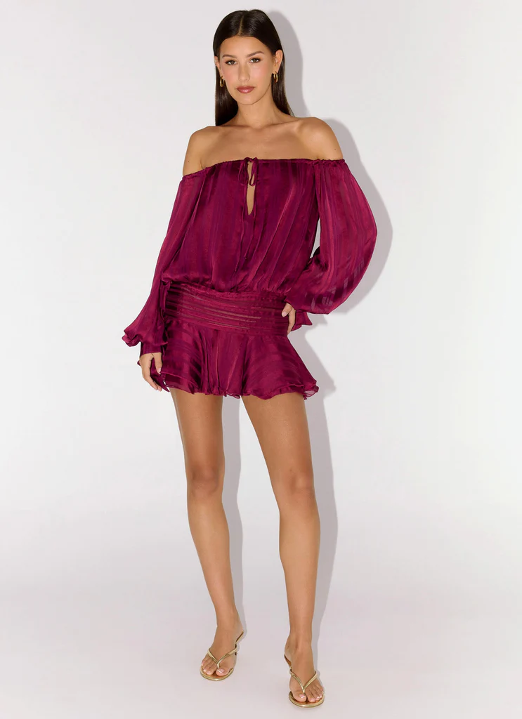 Robe Mini à Manches Ballon Eira - Prune