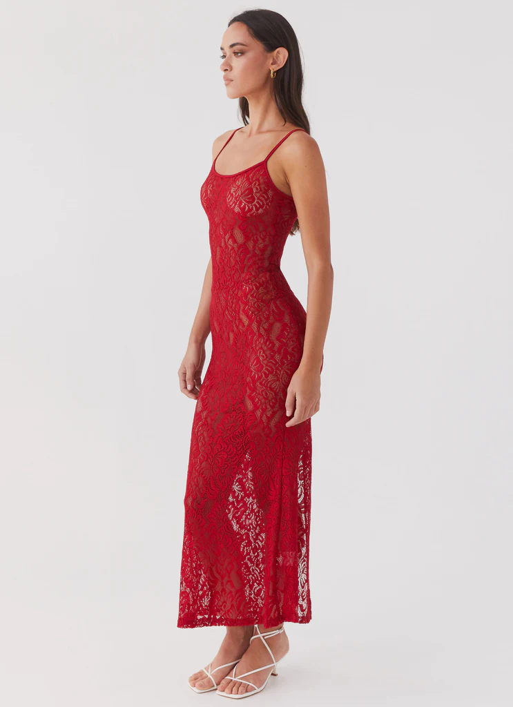 Robe maxi en dentelle Leona - Rose rouge