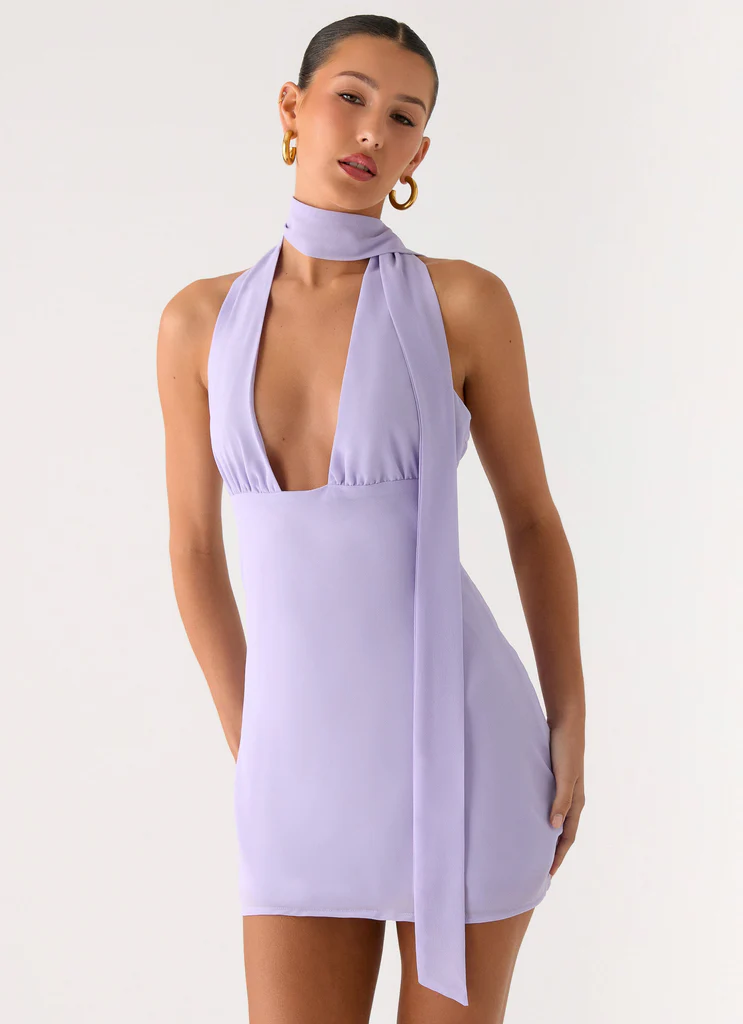Robe mini à col noué Melisande - Lavande