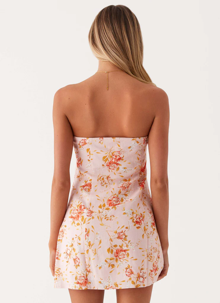 Robe Mini Sans bretelles Cali - Fleurs Roses
