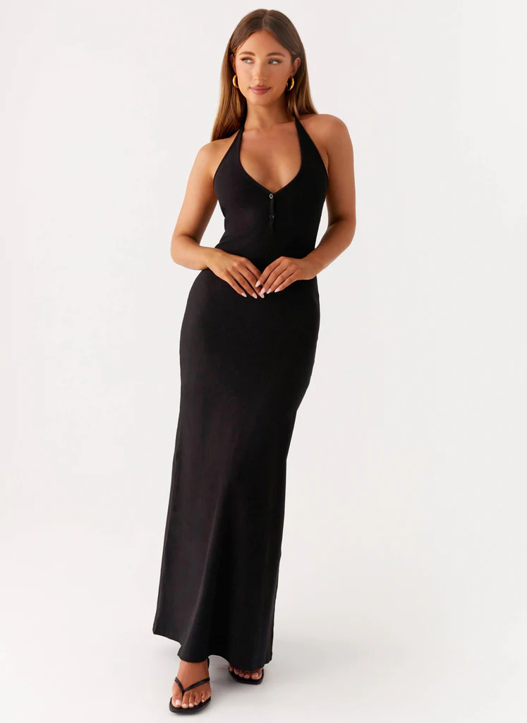 Robe maxi à boutons Yaselle - Noir