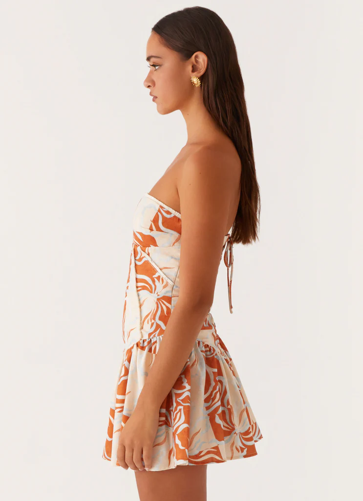 Robe Mini en Lin Larnie - Fleurs Orange Bleu