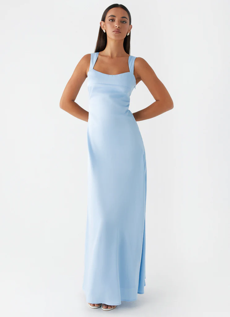 Robe Maxi Satin Odette - Bleu