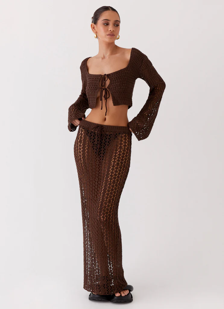 Jupe maxi à dentelle Rosalina - Chocolat