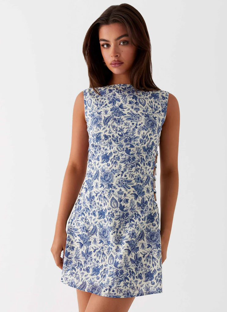 Robe Mini en Lin Indigo Bloom - Paisley Bleu