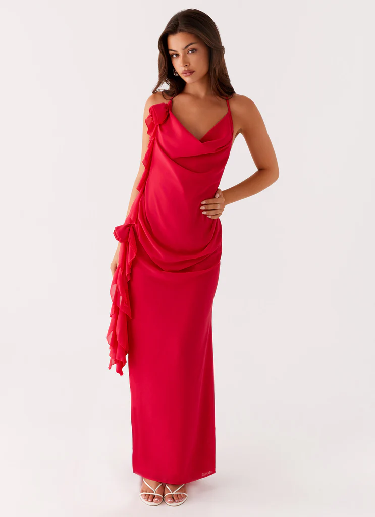 Robe maxi à bretelles Diedre Rose - Framboise