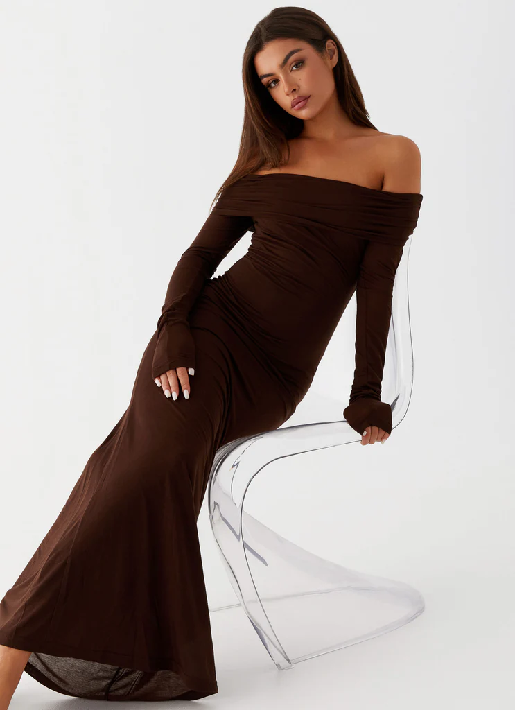 Robe maxi à manches longues Cocoa - Chocolat