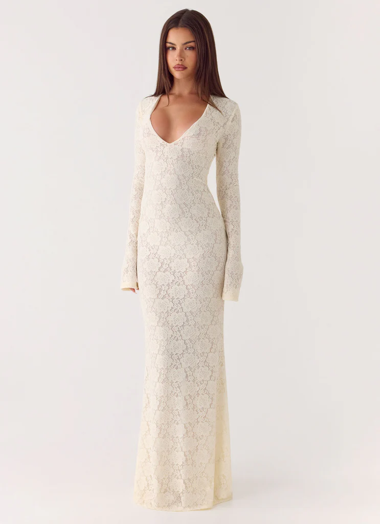 Robe maxi à manches longues Astoria - Ivoire