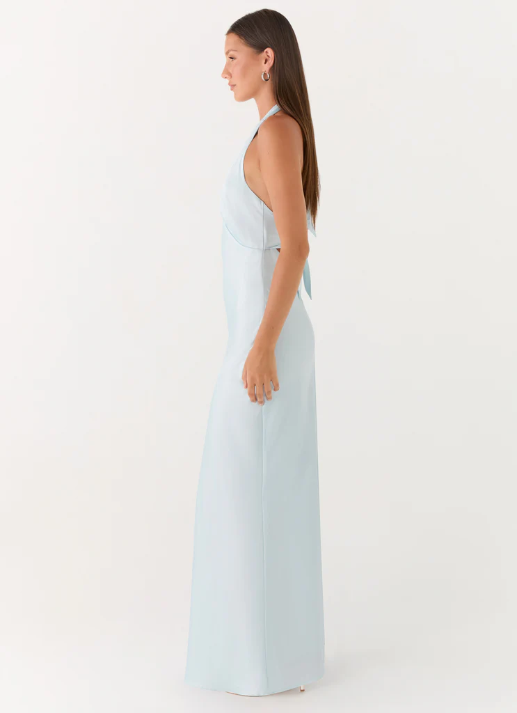 Robe maxi en satin Heavy Hearted - Bleu glace