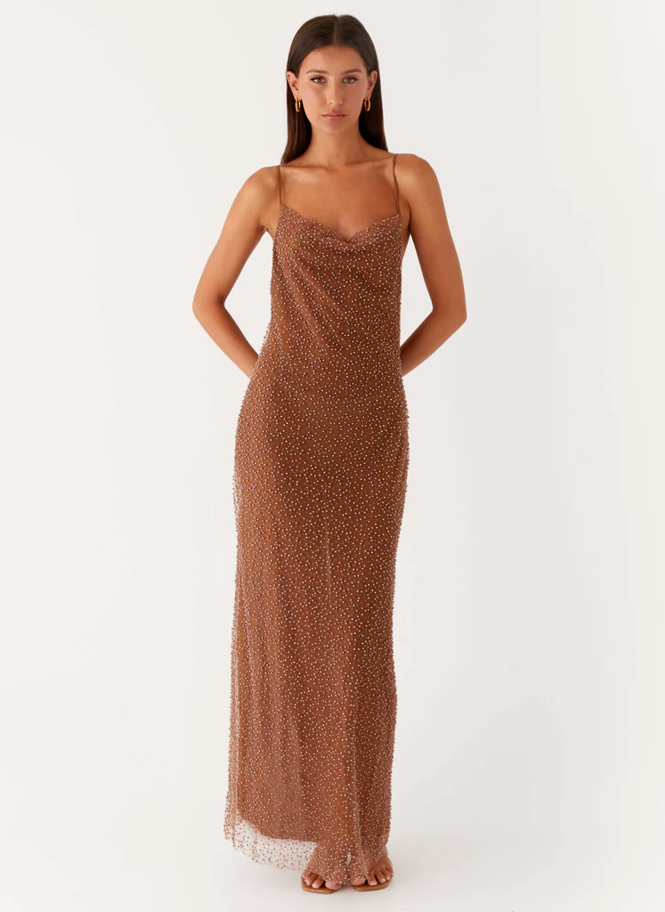 Robe maxi à paillettes Zuella - Chocolat
