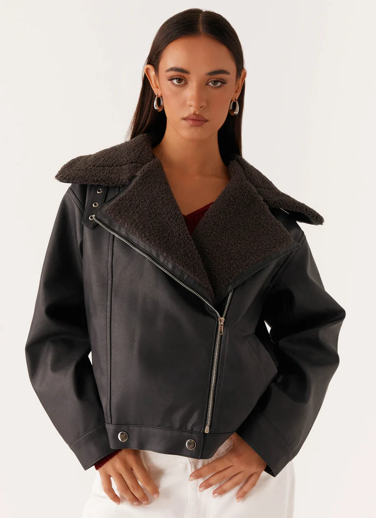 Veste en cuir PU et peluche Inka - Charbon