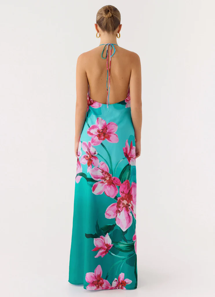 Robe maxi à col en cloche ornée de perles Yoon - Petal Reef