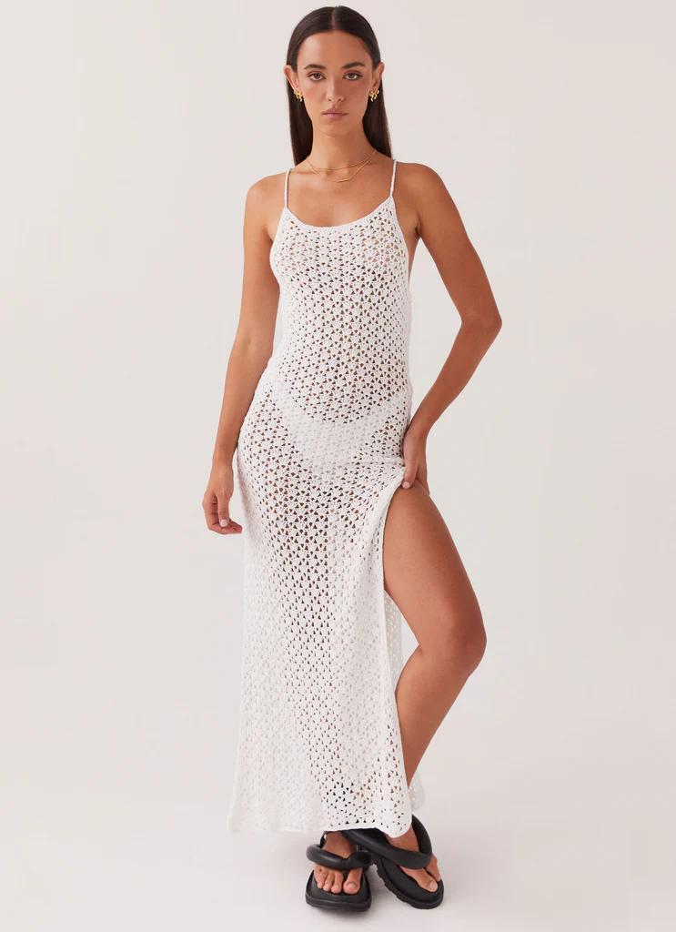 Robe maxi Shellie en crochet - Blanc