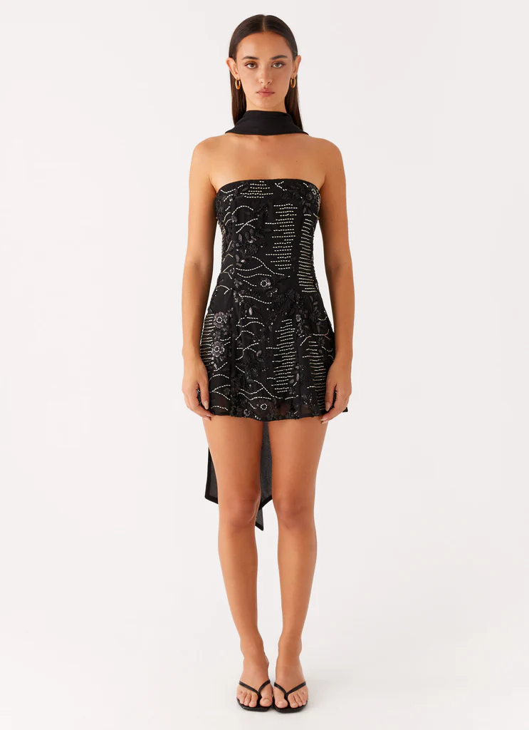 Robe mini à foulard sans bretelles Kiesha - Noir