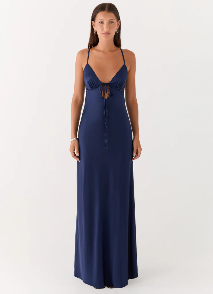 Robe maxi satin Flora - Bleu marine