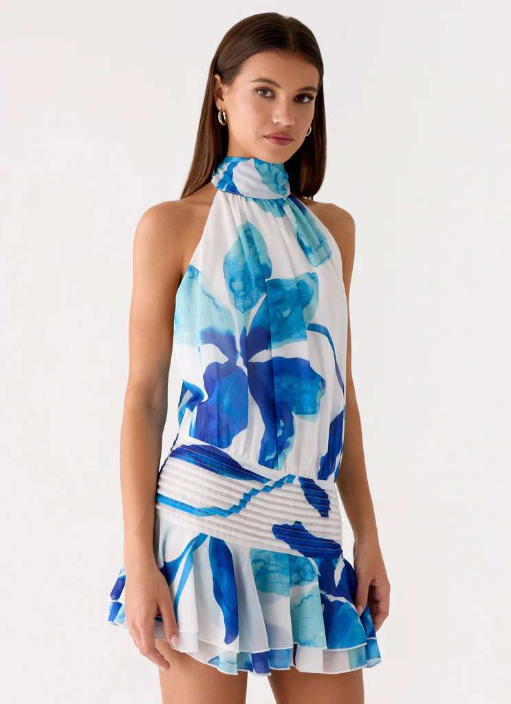 Robe Mini en Chiffon Willow - Cerulean Bloom