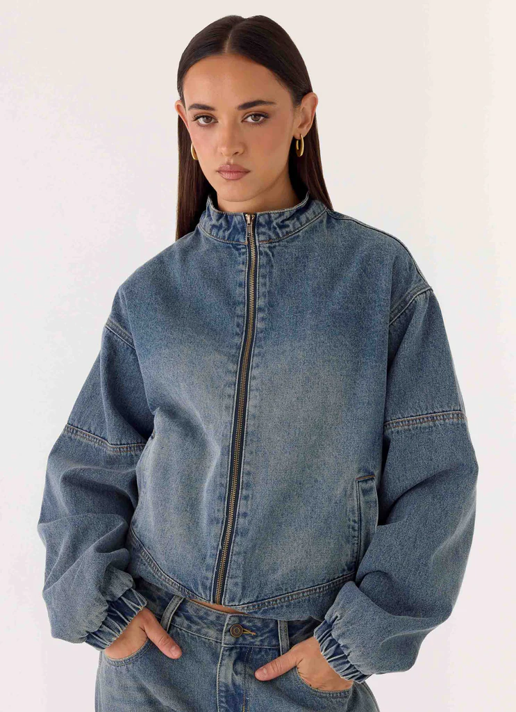 Veste Bomber en Denim Waylon - Bleu Moyen