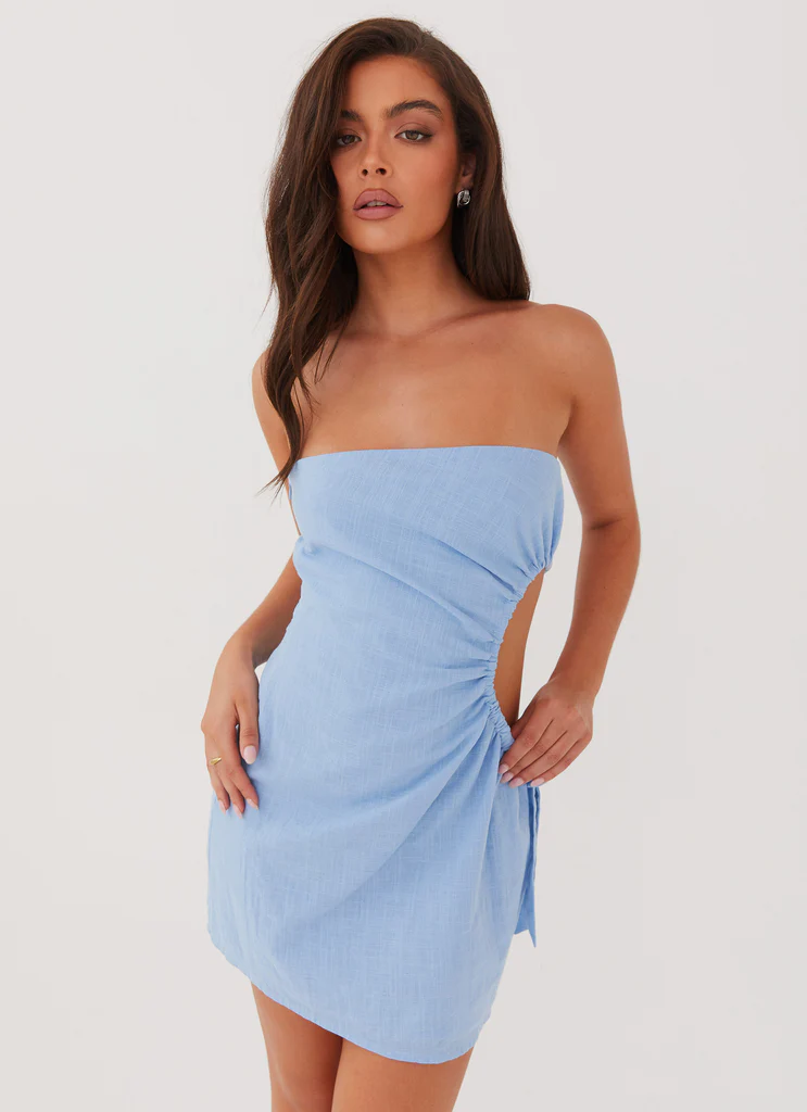 Robe Mini en Lin Rosella - Bleu