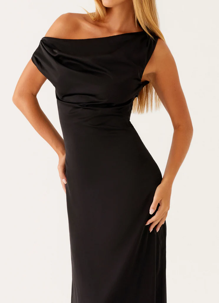Robe Maxi Satin Cœur de Verre - Noir