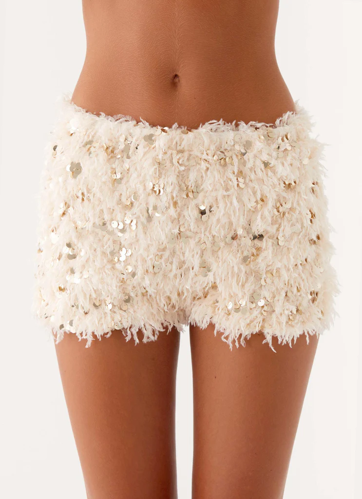 Shorts Mini à paillettes Candy - Blanc