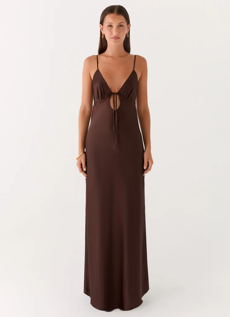 Robe maxi satin Flora - Chocolat