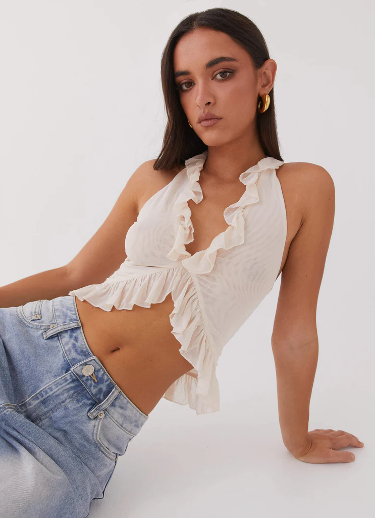 Tanya Mesh Frill Top - Ivoire