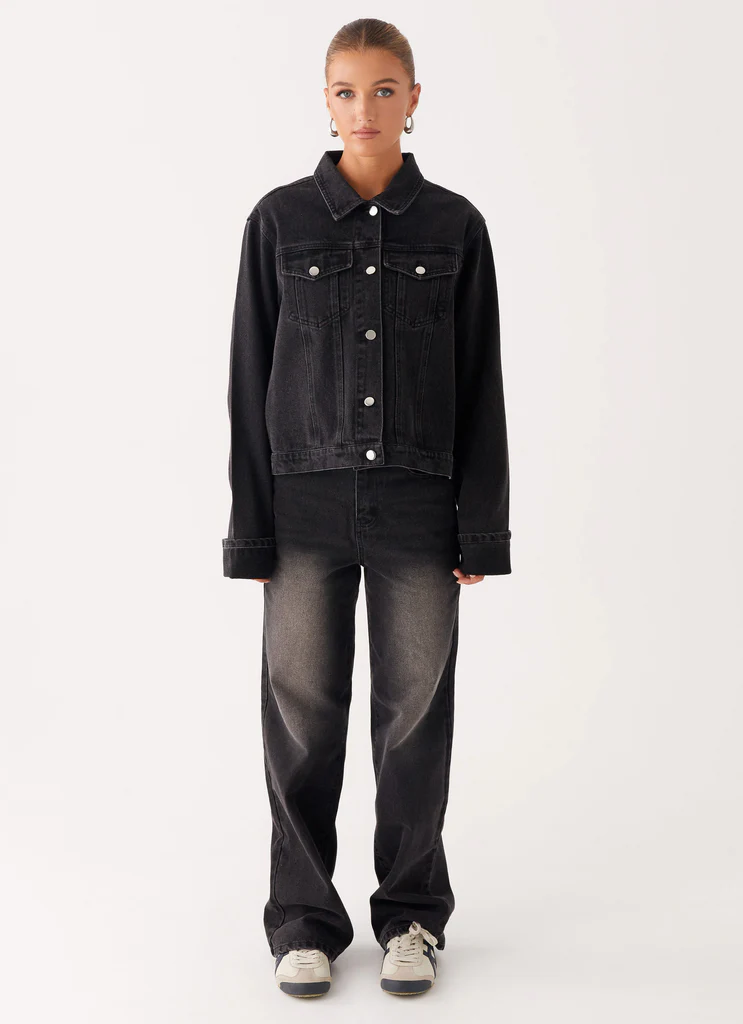 Veste en denim oversize Back Again - Lavage gris anthracite
