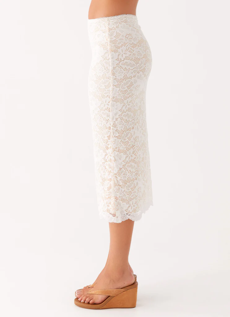 Jupe Midi en Dentelle Transparente - Ivoire