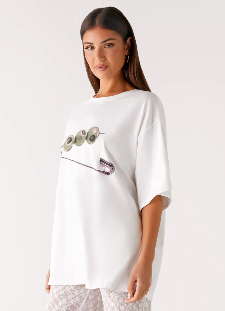 T-shirt Oversized Olive - Blanc