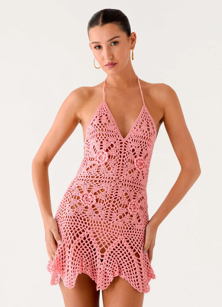 Robe mini crochet Beach Days - Rose